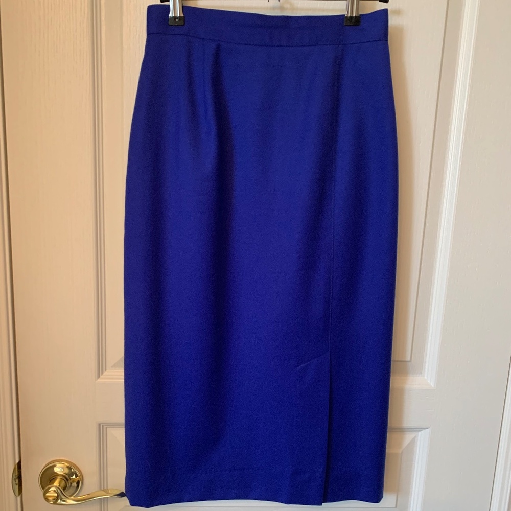 NAVY BLUE VIRGIN WOOL PENCIL SKIRT - SIZE 4/6